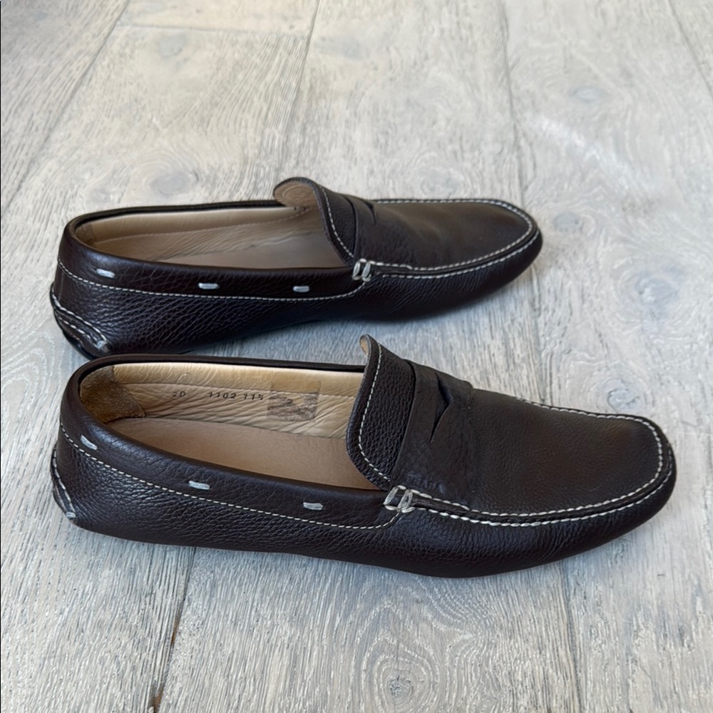 Prada Men's Brown Leather Slip On Loafers